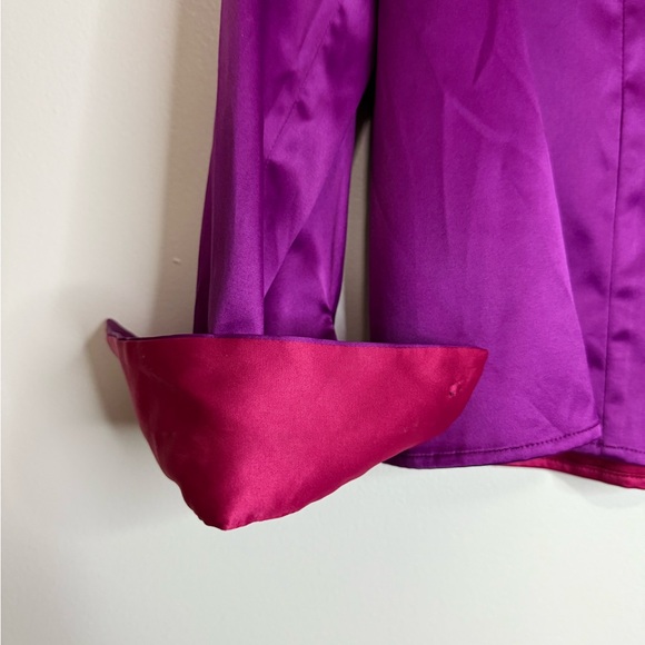 T.Tahari Elegant Purple & Pink color block Women's button up blouse size large - Picture 2 of 9